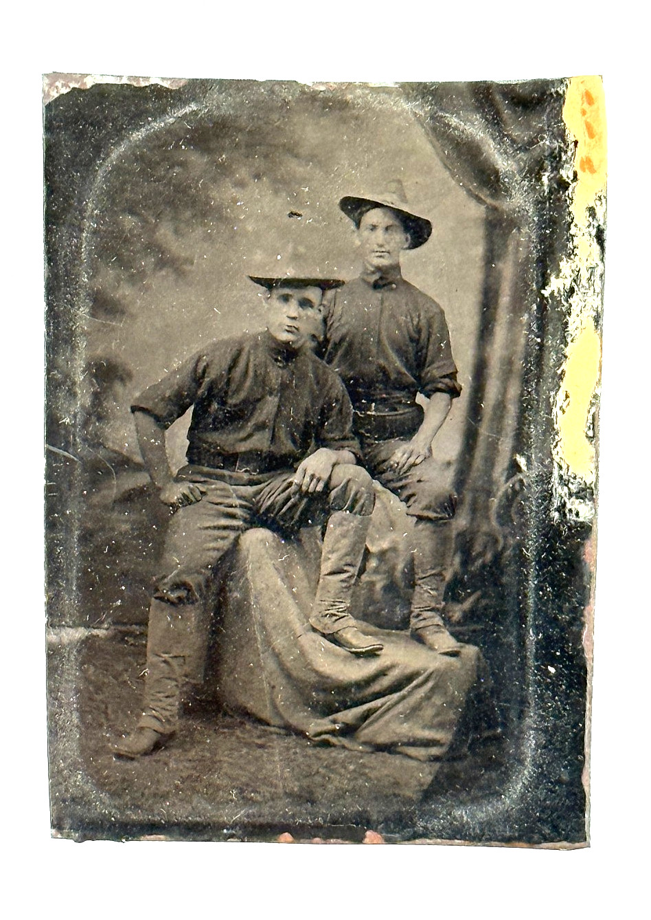 Antique 1/6th Plate Tintype Photo Spanish American Civil War Soldiers PAIR