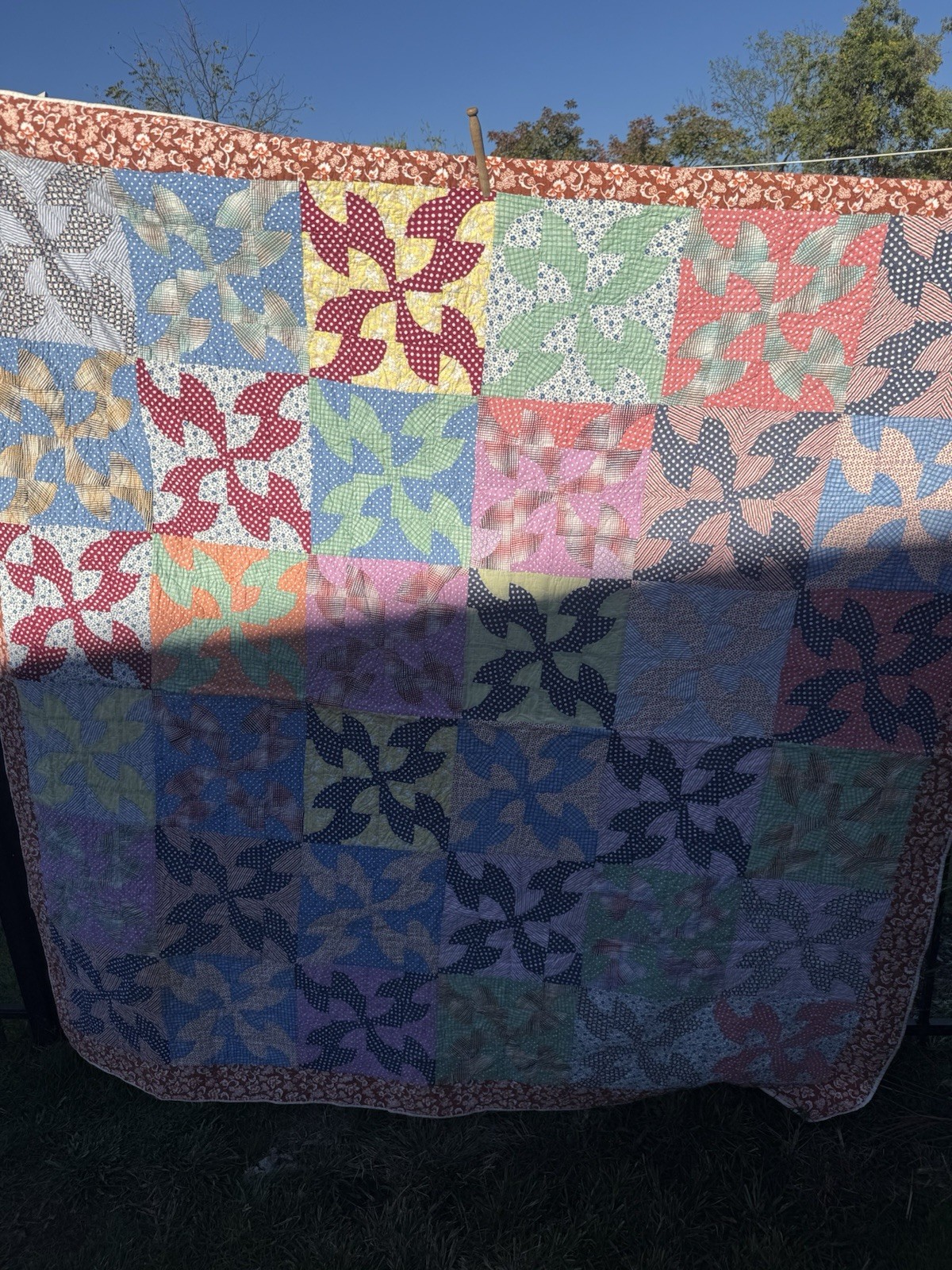 Beautiful Feed Sack Vintage Quilt 72 X 74