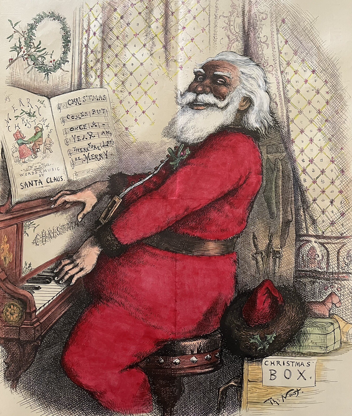 HAND COLORED THOMAS NAST 1886 HARPER’S BAZAR SUPPLEMENT  ENGRAVING  23”x 16”