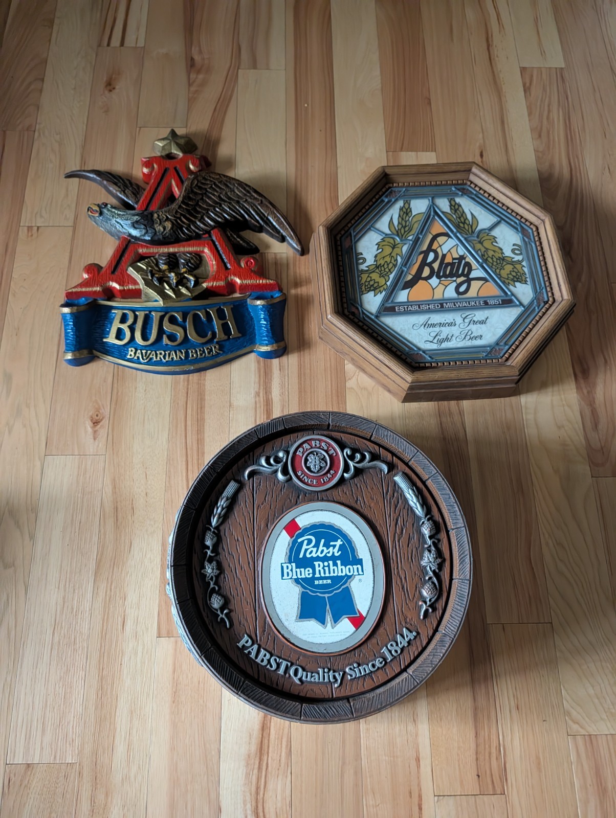 Vintage Beer Sign Lot Of 3 Blatz Pabst Barrel Anheuser Busch Bavarian Signs