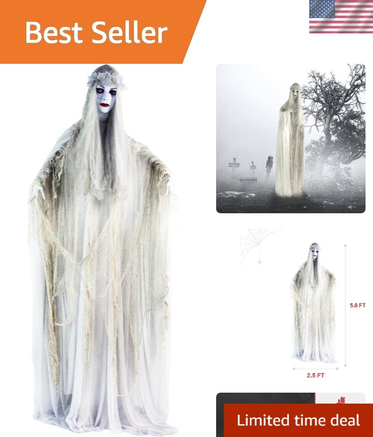 Eerie Life-Size 5.6-Ft Bride Animatronic - Perfect for Halloween Thrills