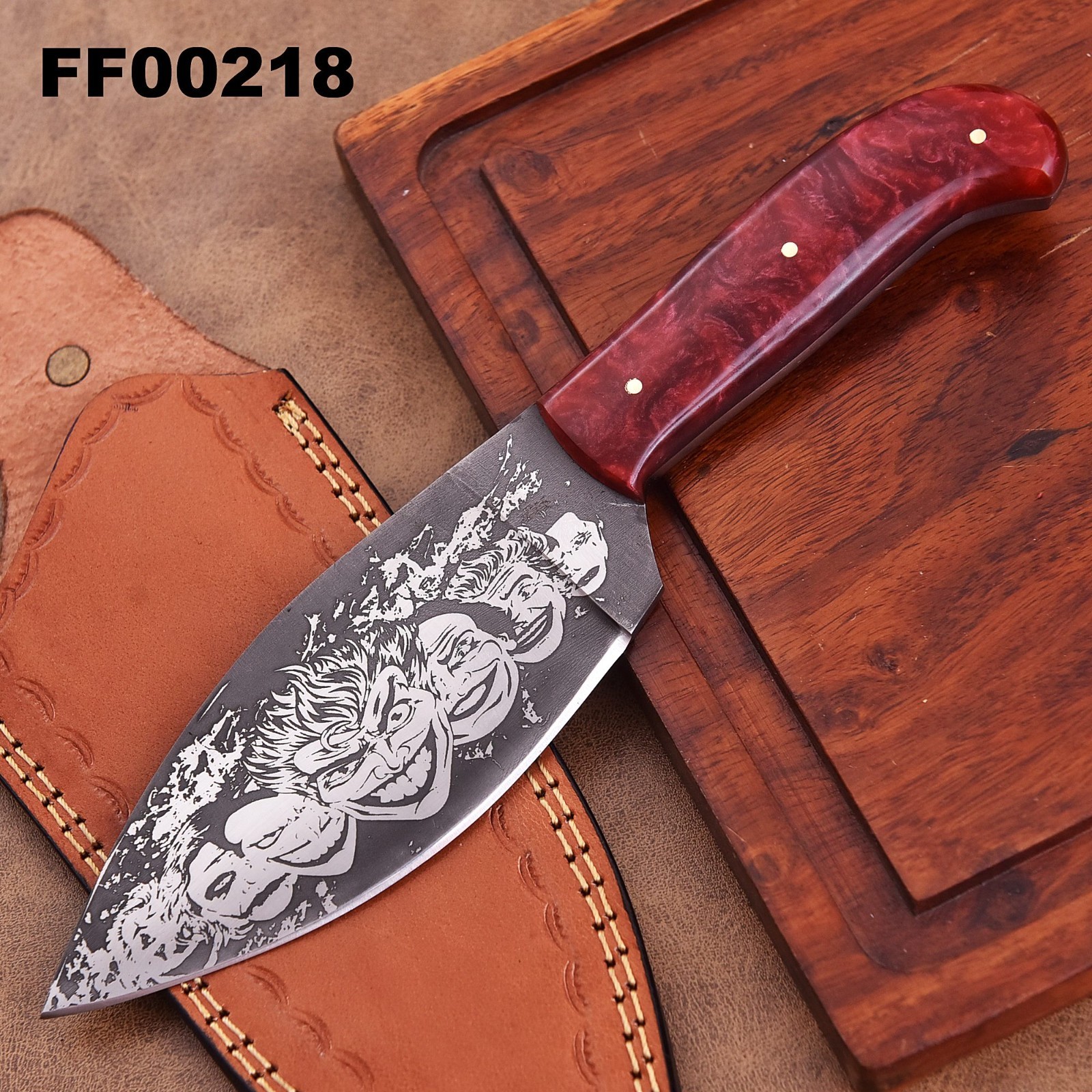 SHARD™  1095 Carbon Steel Clown Face Cleaver Skinner Kitchen Knife W/Sheath