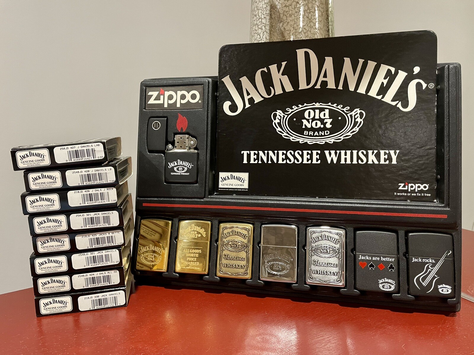 Jack Daniel\'s Zippo Lighters Vintage 1997 OLD no. 7 -Display of 8 Unfired