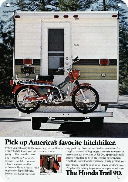 1972 HONDA TRAIL 90 MOTORCYCLE -Pickup Hitchhiker- DECORATIVE REPLICA METAL SIGN 1972 HONDA TRAIL 90 MOTORCYCLE -Pickup Hitchhiker- DECORATIVE REPLICA METAL SIGN