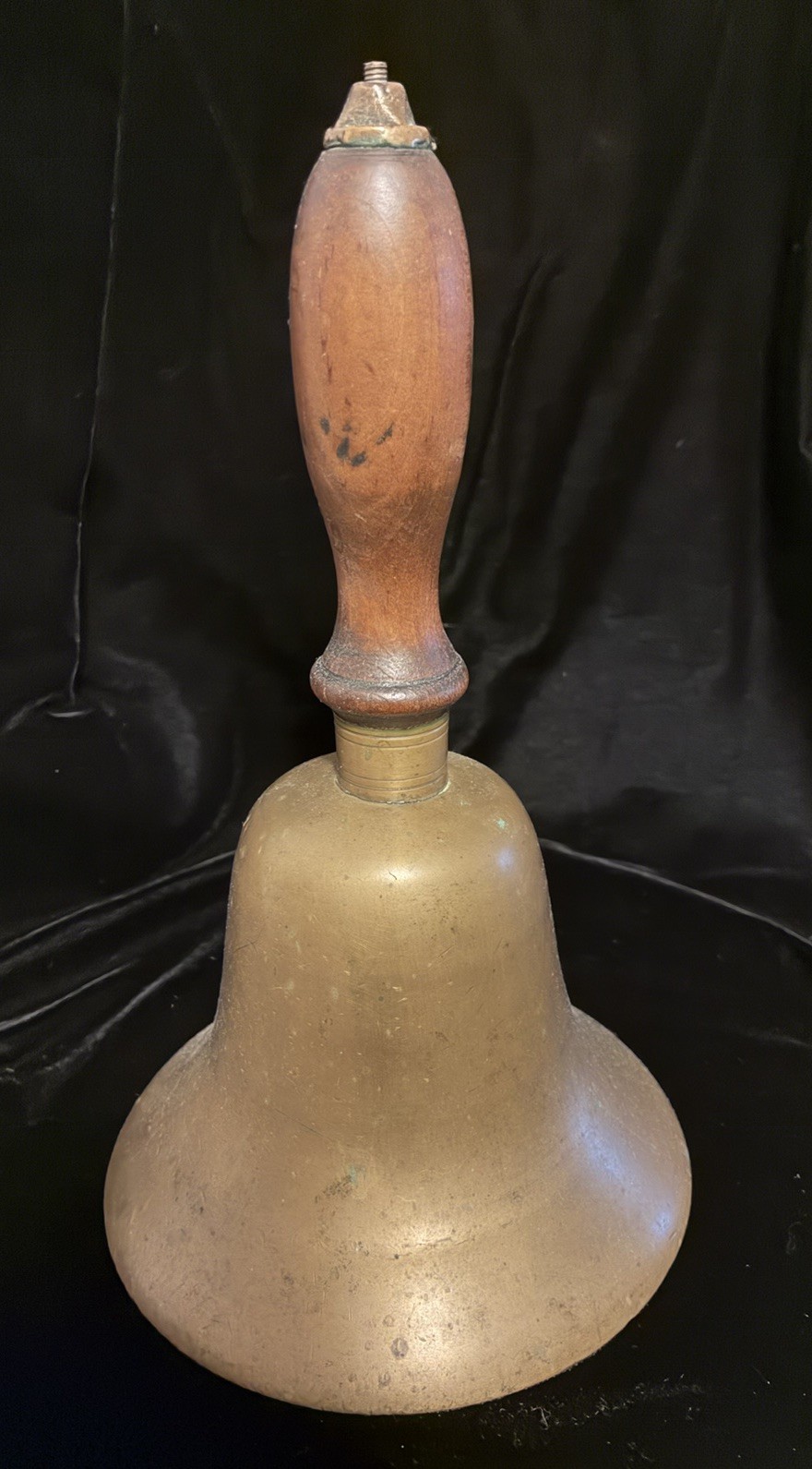 MUSEUM QUALITY Hand Forged Antique Bronze Wood Handle Bell Magnificent Tone 