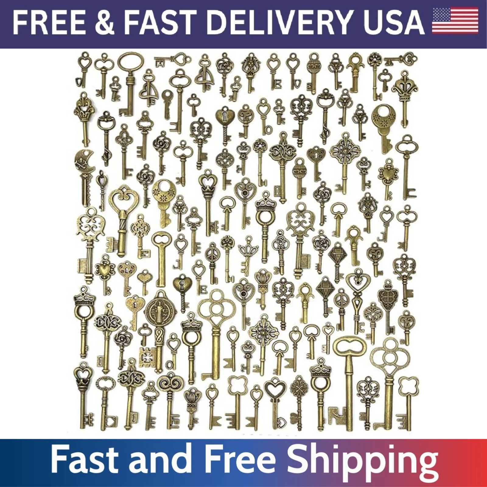 Lot Of 125 Vintage Style Antique Skeleton Furniture Cabinet Old Lock Keys Jewelr