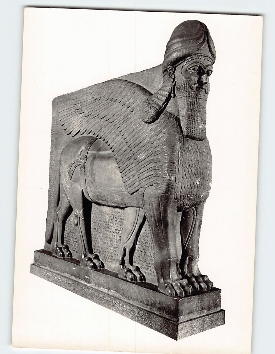 Postcard Neo-Assyrian Colossal Gypsum Human-headed Winged Lion