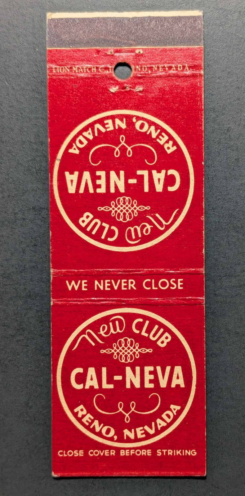 Vintage Cal-Neva New Club Reno Nevada Matchbook Cover