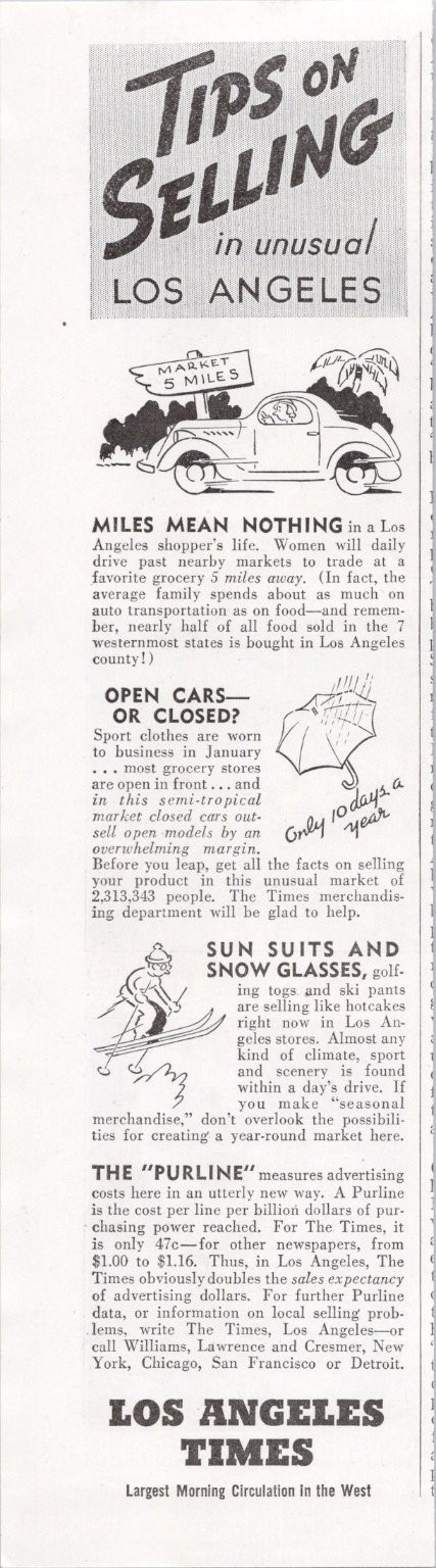 Los Angeles Times Vintage Print Ad Tips on Selling Unusual Market 1930s
