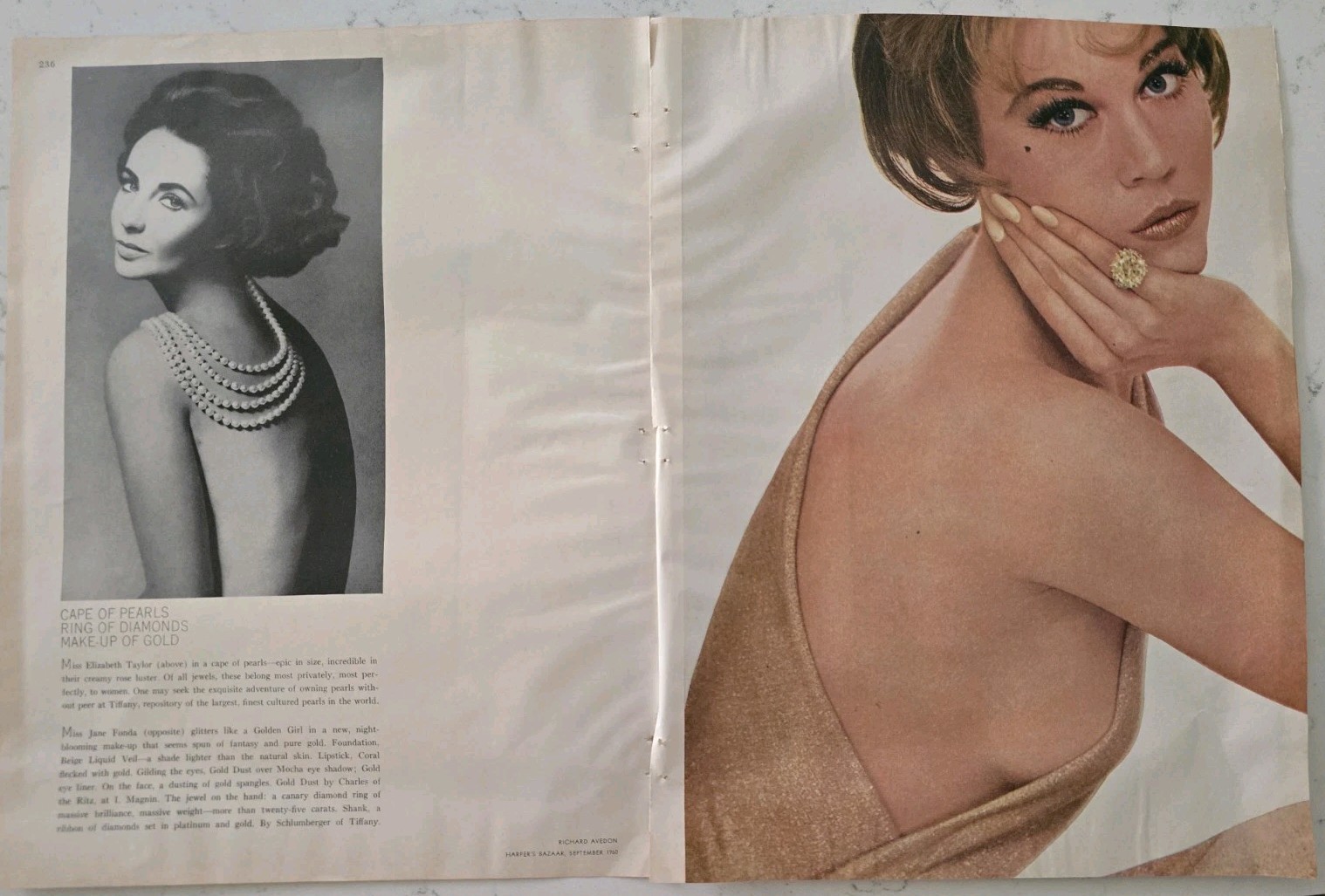 1960 Elizabeth Taylor pearl necklaceJane Fonda diamond ring Tiffany jewelry ad