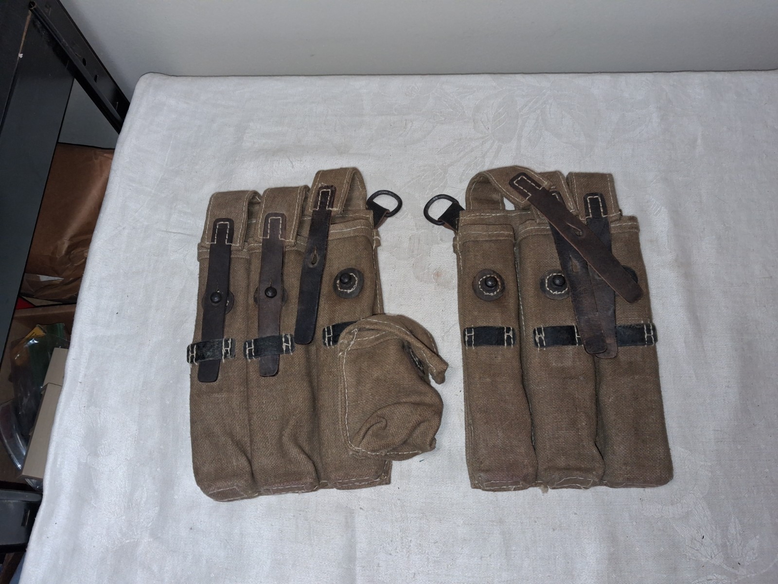 Post War WWII German Style MP38/40 Ammunition Pouches Left & Right Portuguese?