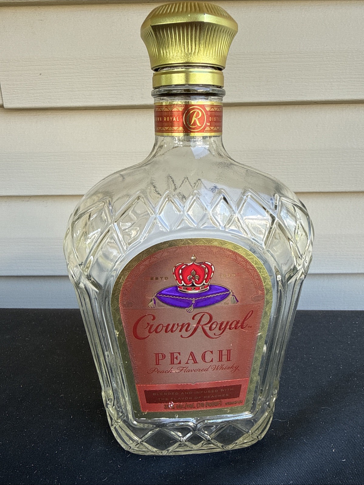 CROWN ROYAL PEACH WHISKEY 750ML EMPTY BOTTLE WITH LID