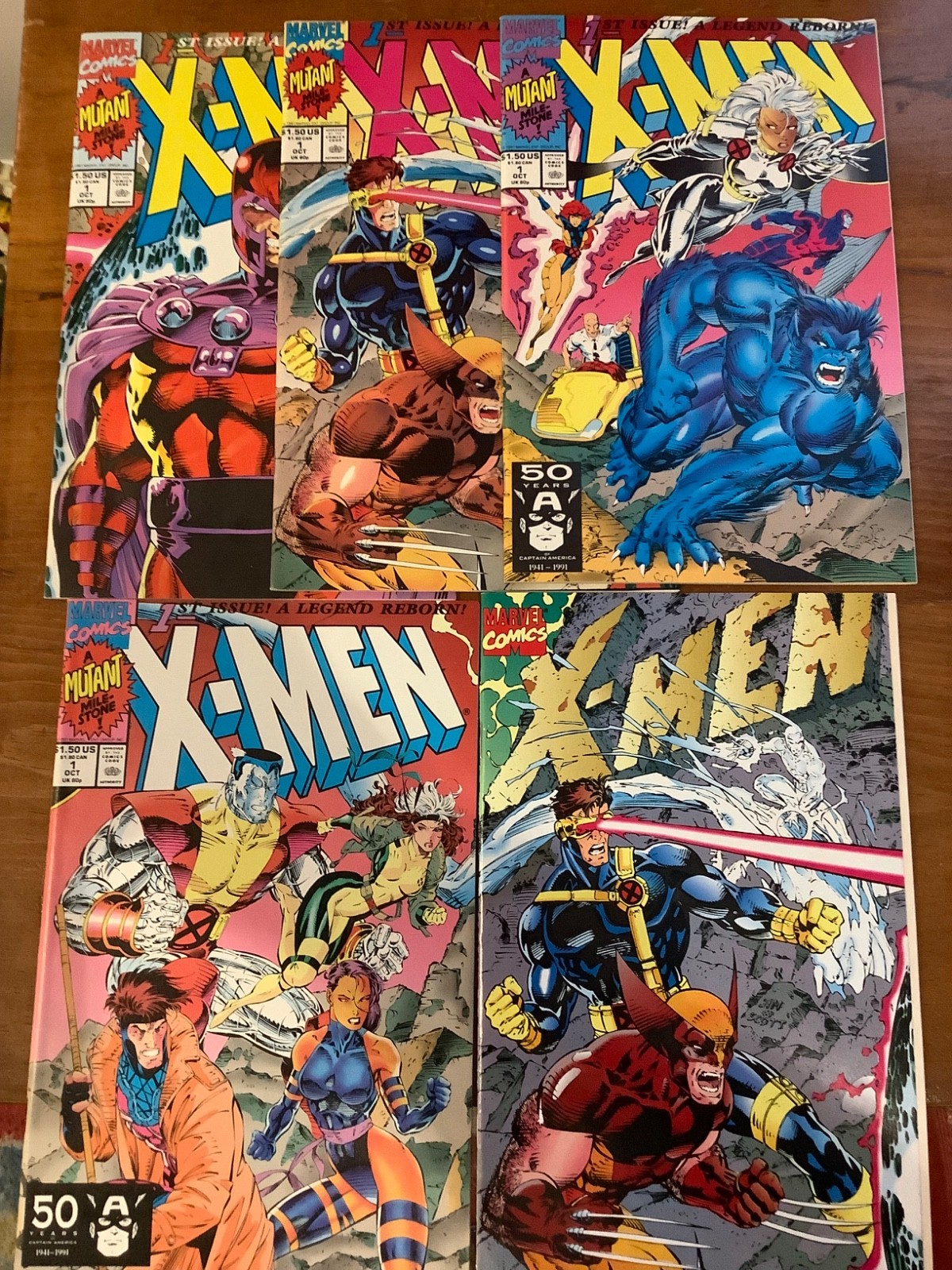 X-Men #1 Complete Set All 5 Covers A BC DE Jim Lee Marvel 1991 Lot VF/M-NM