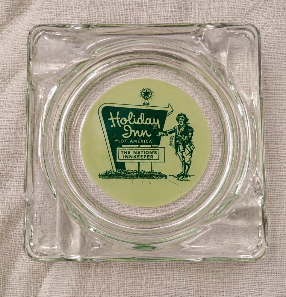 Two Vintage Holiday Inn Glass Ashtrays 4.25x4.25