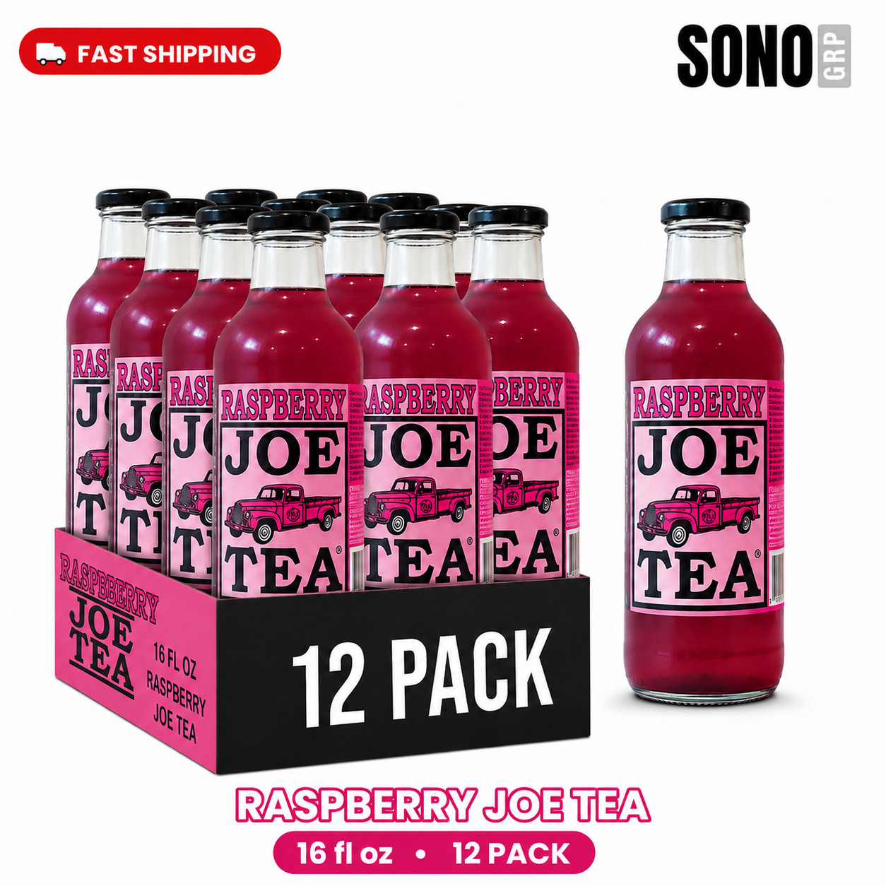 Joe Tea Raspberry Tea 20 Fl Oz, 12 Pack Glass Bottles