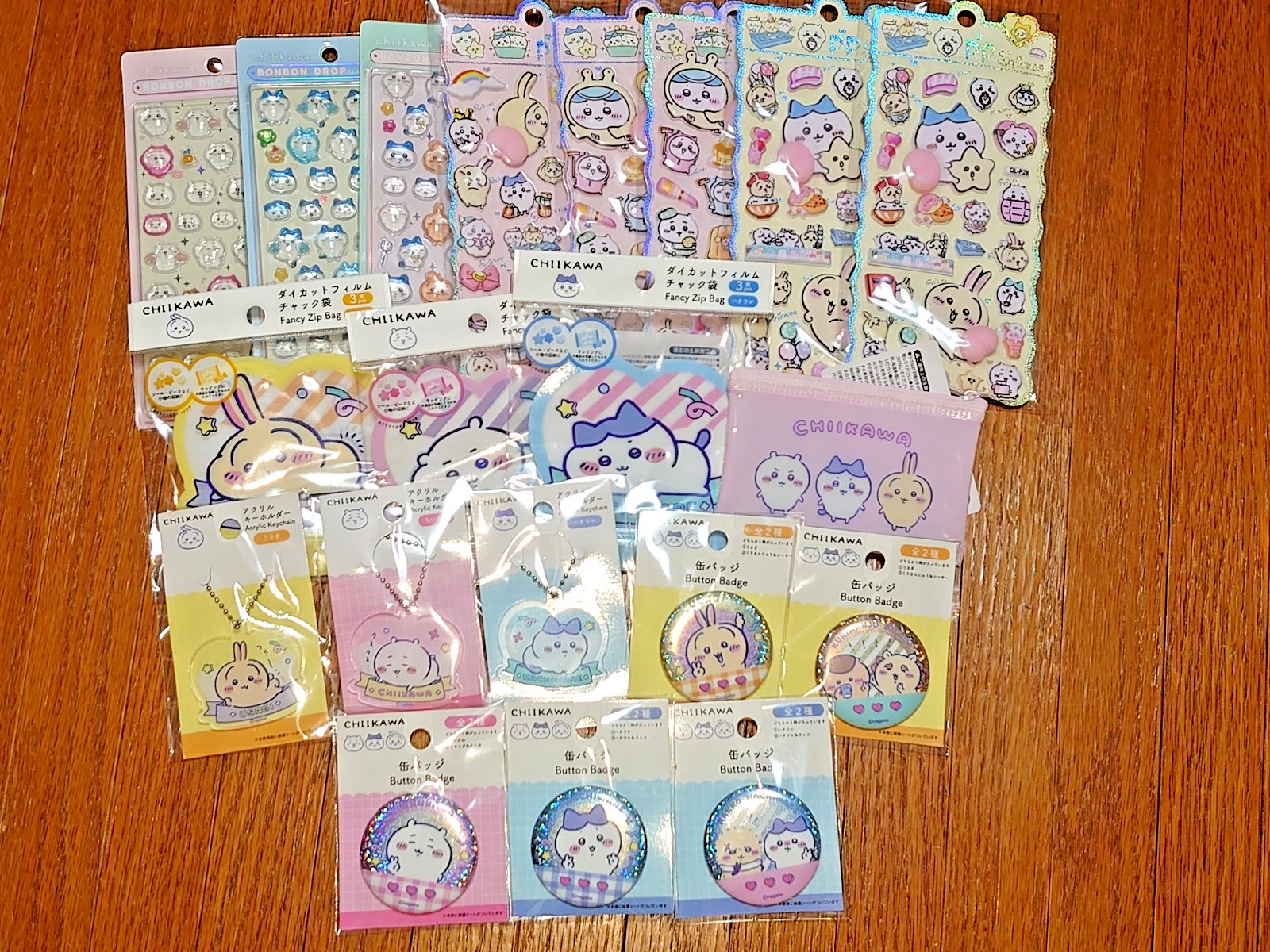 Chiikawa Stationery Goods 22pc Mega Set Stickers Acrylic Keyring Pouch Badge Lot