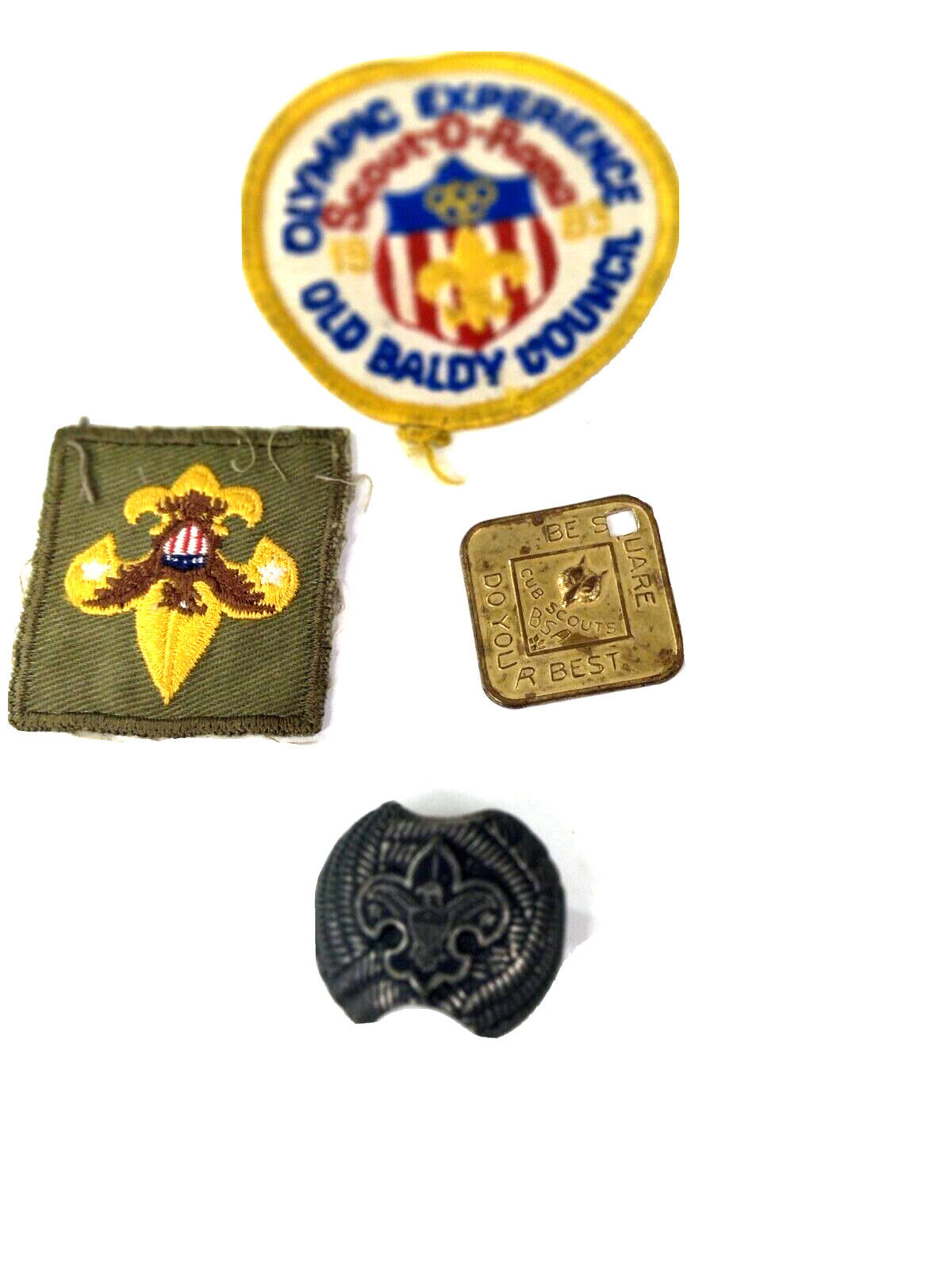 Vintage Boy Scout Scarf Slide Metal BSA Eagle Scout Patches Lot Be Square Fob