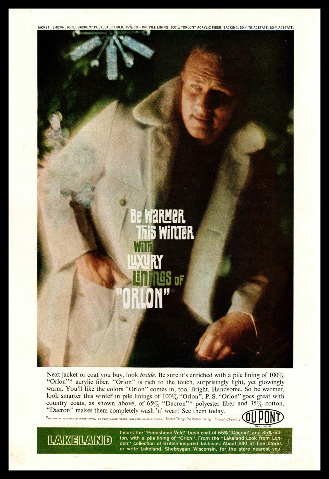 1961 Lakeland Sheboygan Wisconsin Pimasheen Veld Bush Coat Orlon Fabric Print Ad