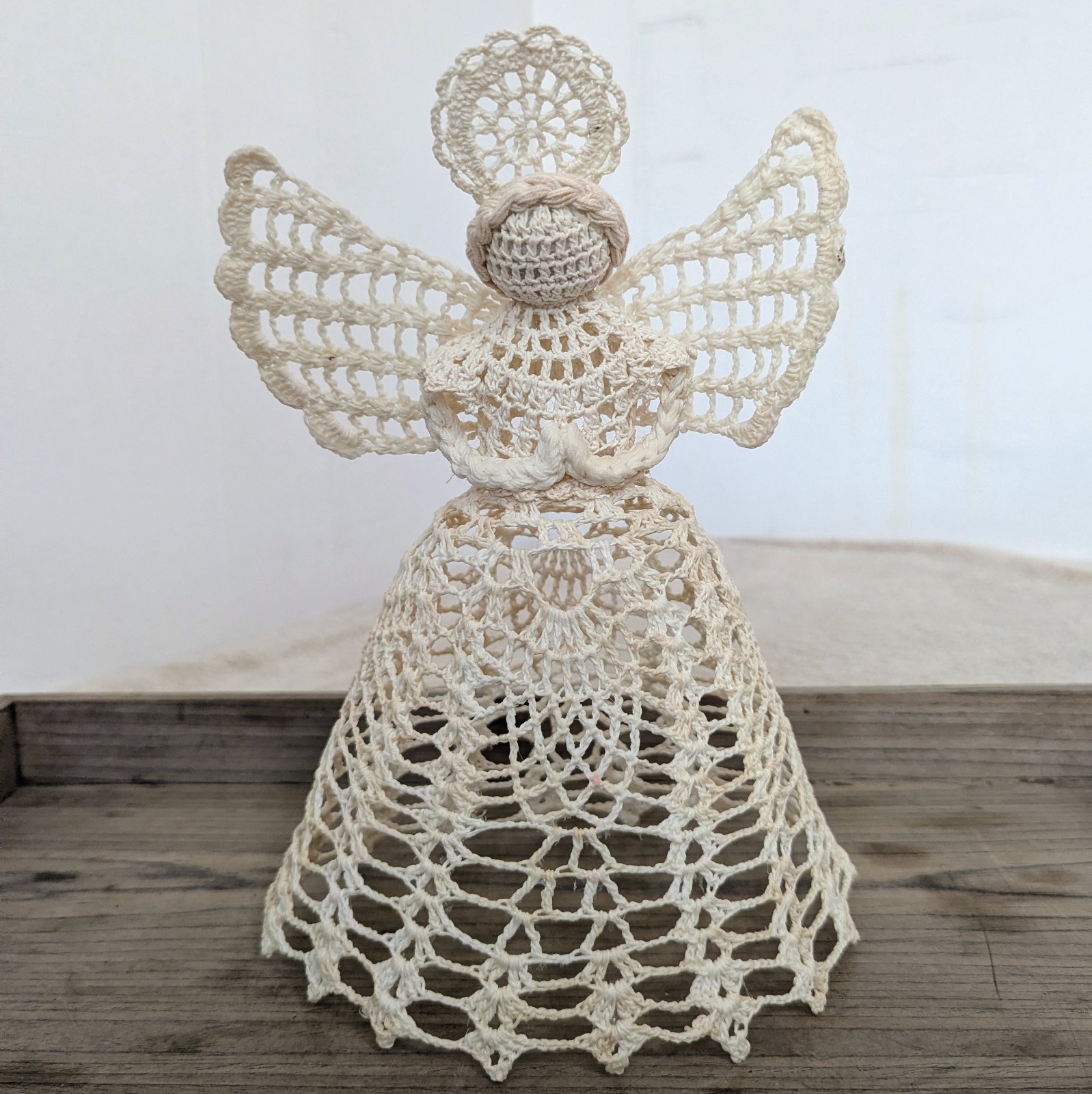 Vtg Hand Crochet Starched Angel Tree or Topper 10\