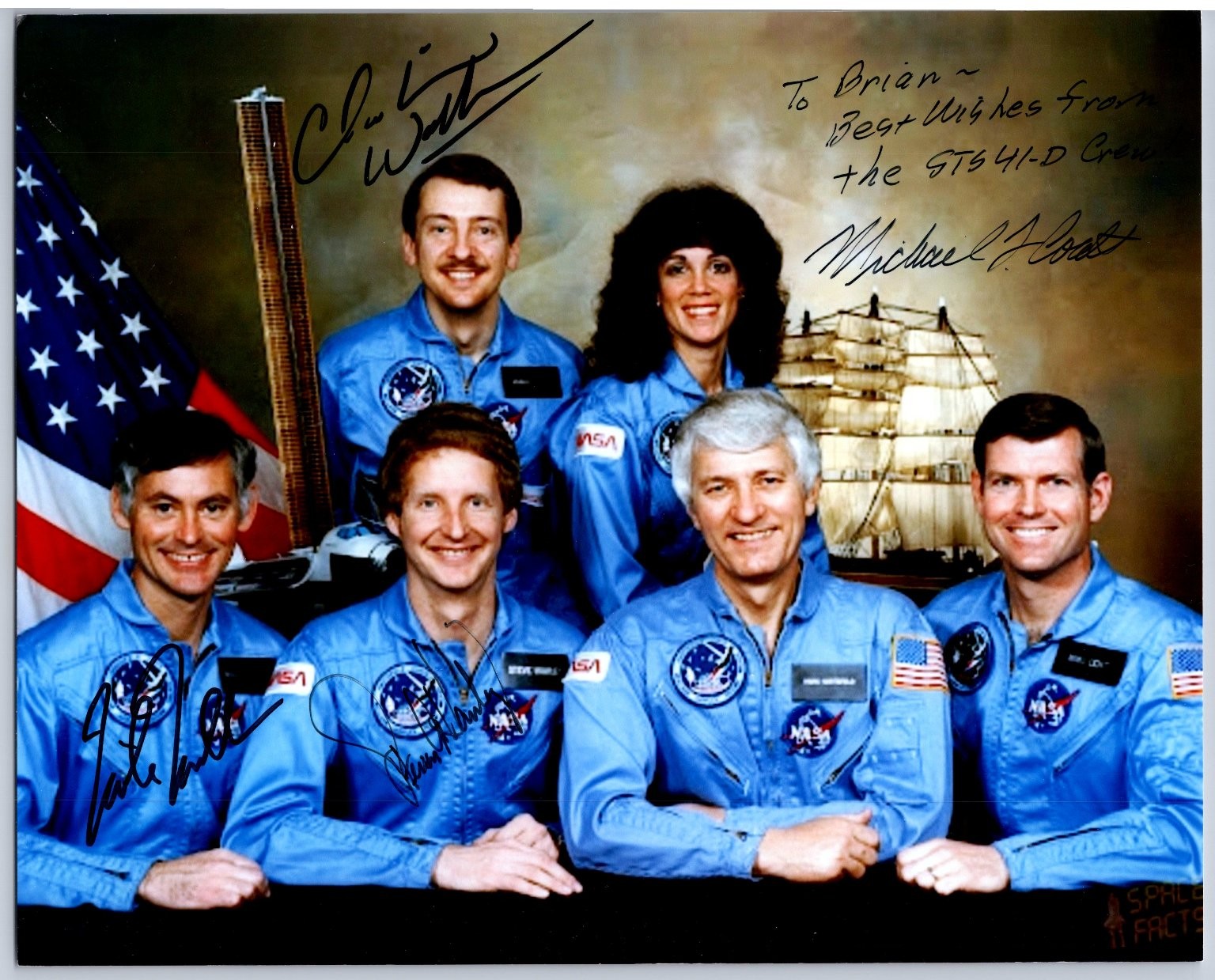 STS-41D Crew Autographed 8x10 Photo Michael Coats Charles Walker NASA