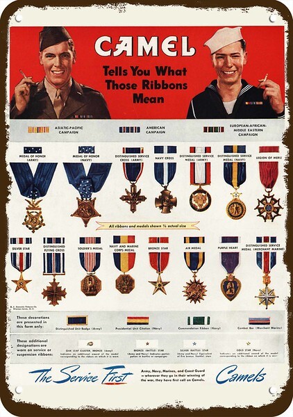 1945 CAMEL CIGARETTES MILITARY MEDALS Vintage-Look DECORATIVE REPLICA METAL SIGN