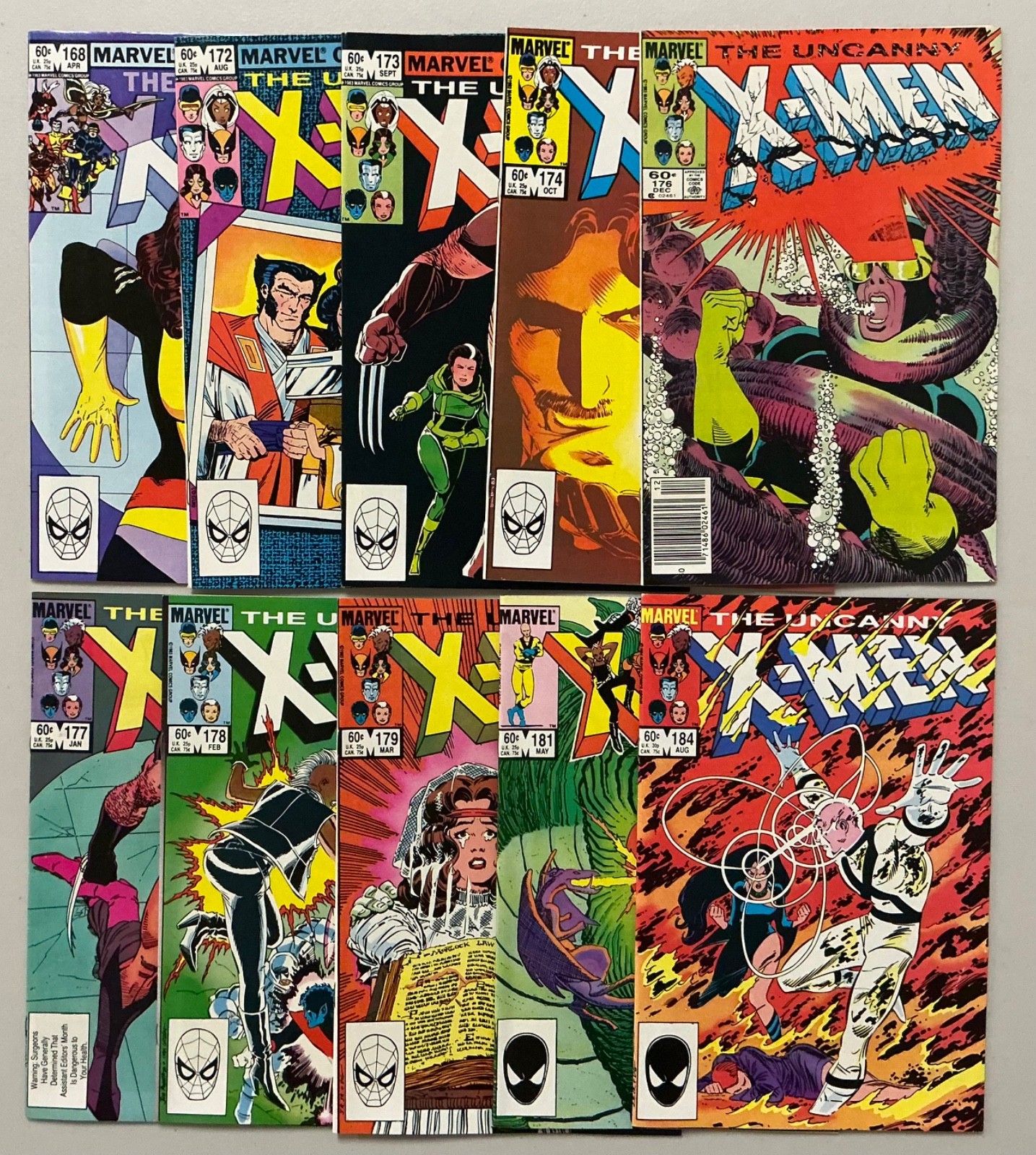 UNCANNY X-MEN LOT of 10 different comics between #168-184 Marvel (1347)