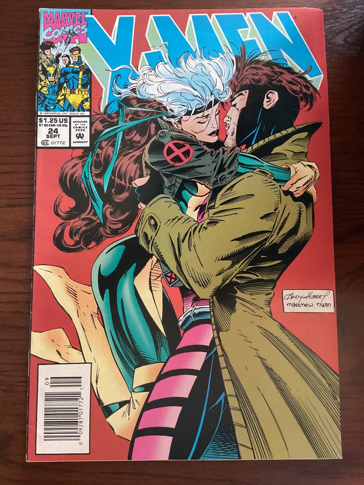 X-MEN #24 1993 ANDY KUBERT GAMBIT ROGUE KISS CLASSIC COVER BEAUTIFUL CVR