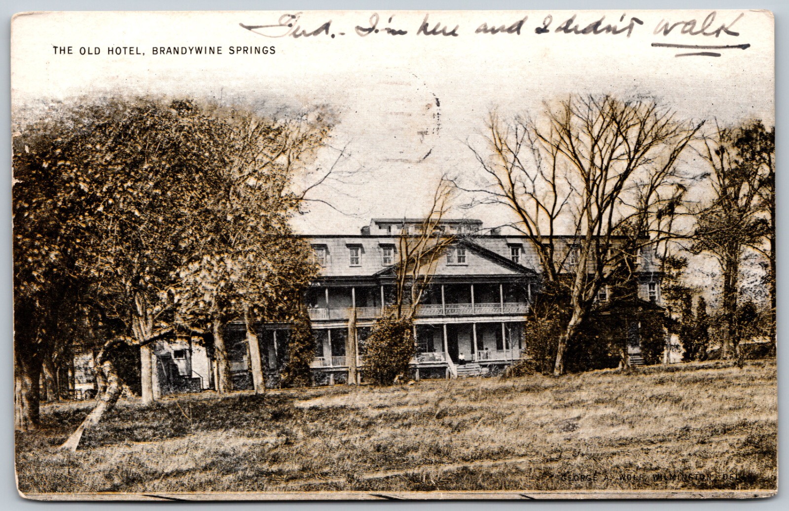 1906 Old Hotel Brandywine Springs Wilmington DE Trees Lawn ANTIQUE Postcard
