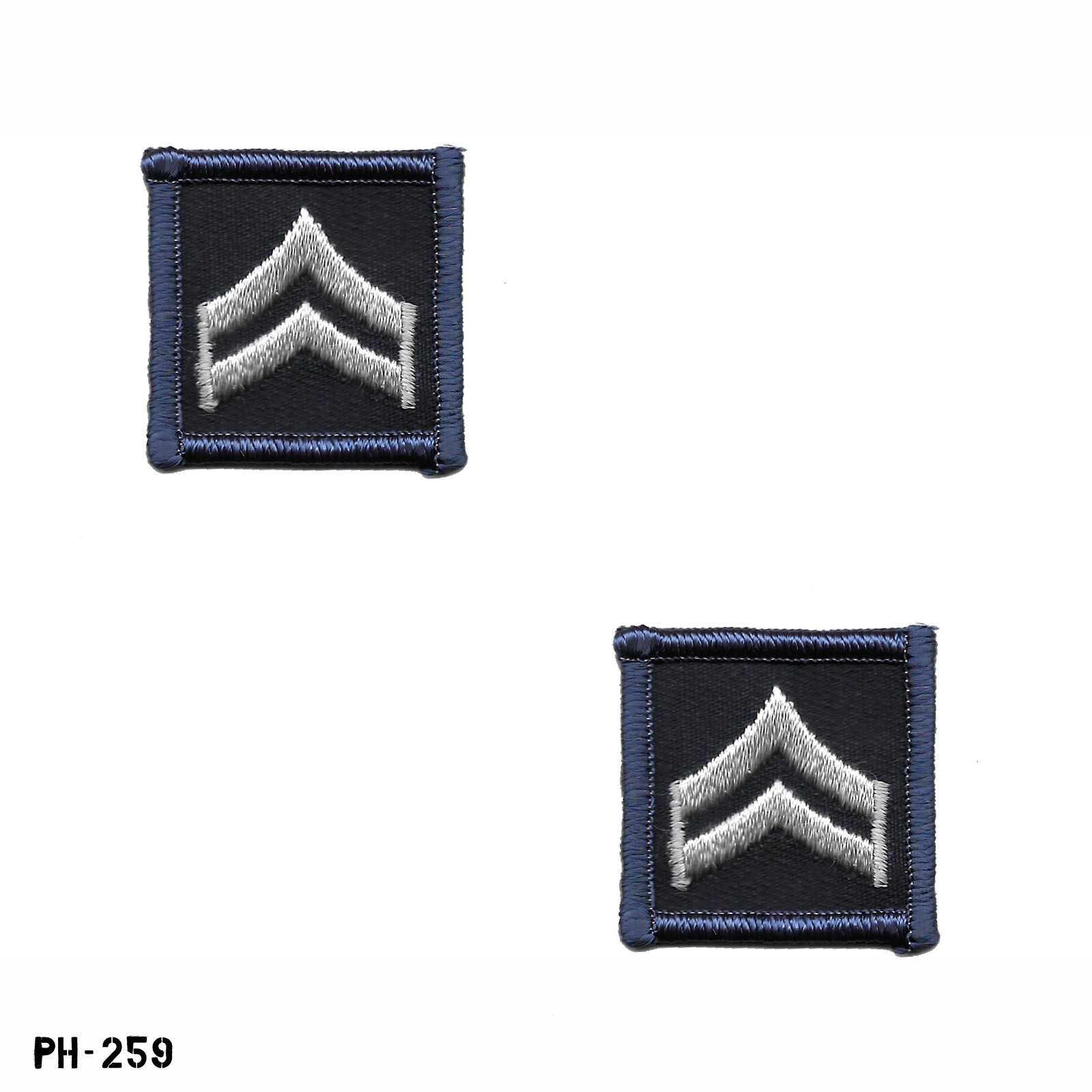 Corporal Chevron Collar Rank Patches, Pair ~ Blue & Grey ~ NEW ~ Gemsco USA