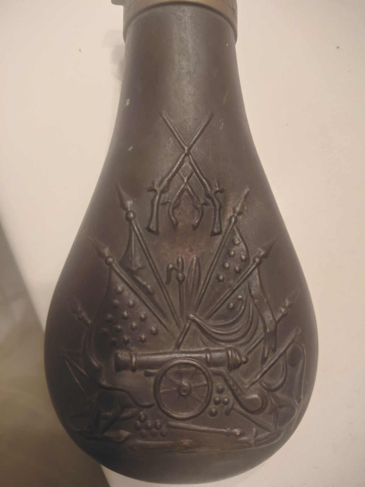 Vintage Powder Flask Civil War Replica Dispenser Musket Copper Made in Italy 