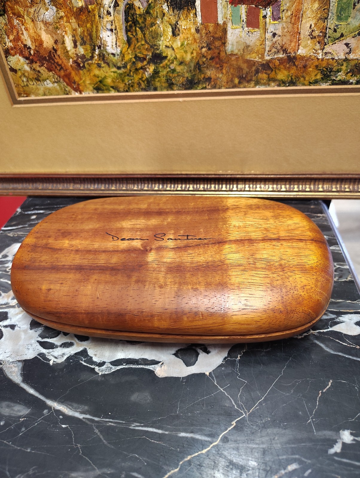 Vintage Dean Santner Koa Wood Rock Jewelry Box Signed Mid Century Modern Studio