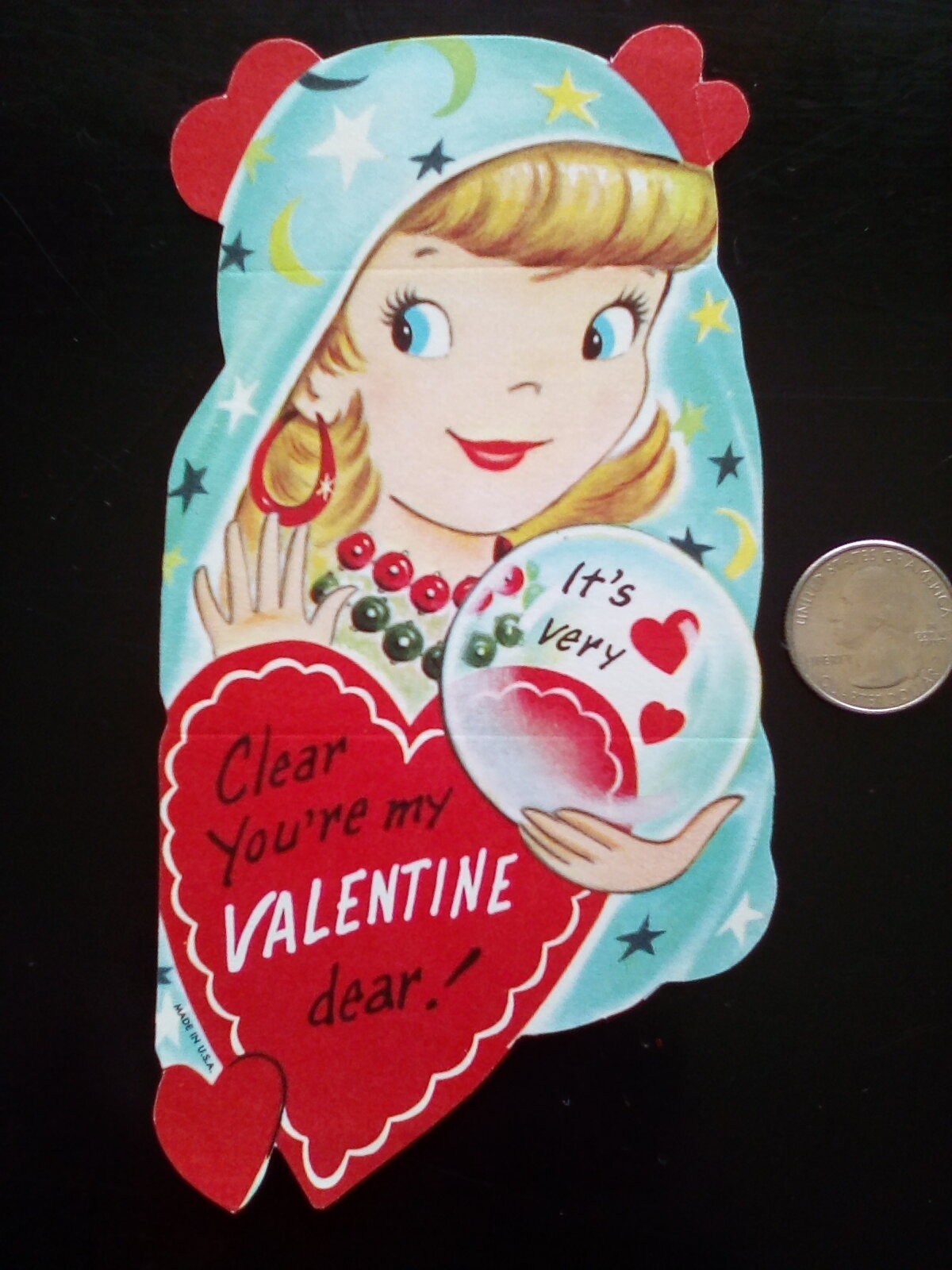 Vtg Valentine Card Unused Beautiful Gypsy Fortune Teller Crystal Ball Very Clear