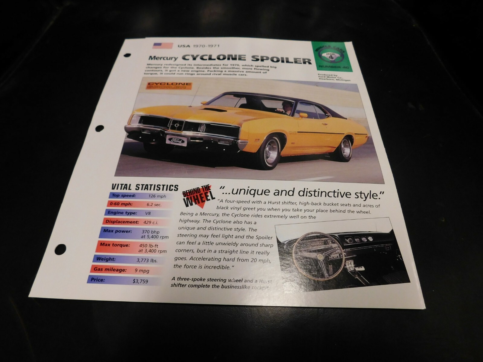 1970-1971 Mercury Cyclone Spoiler Spec Sheet Brochure Photo Poster 