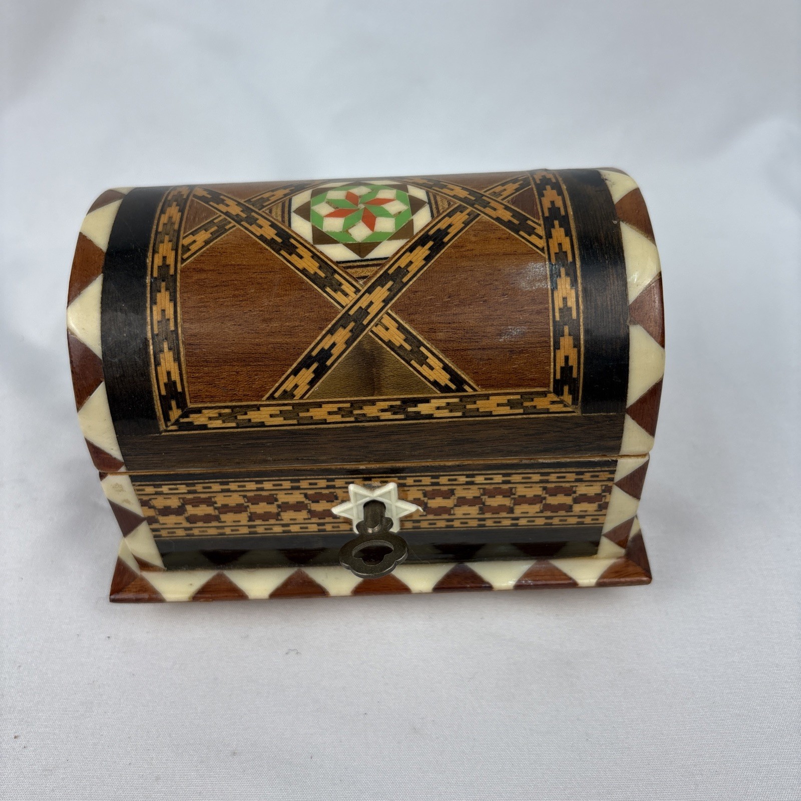 Vintage Wooden Inlay Design Jewelry Trinket Box Lacquer Made In Spain Granada 5”