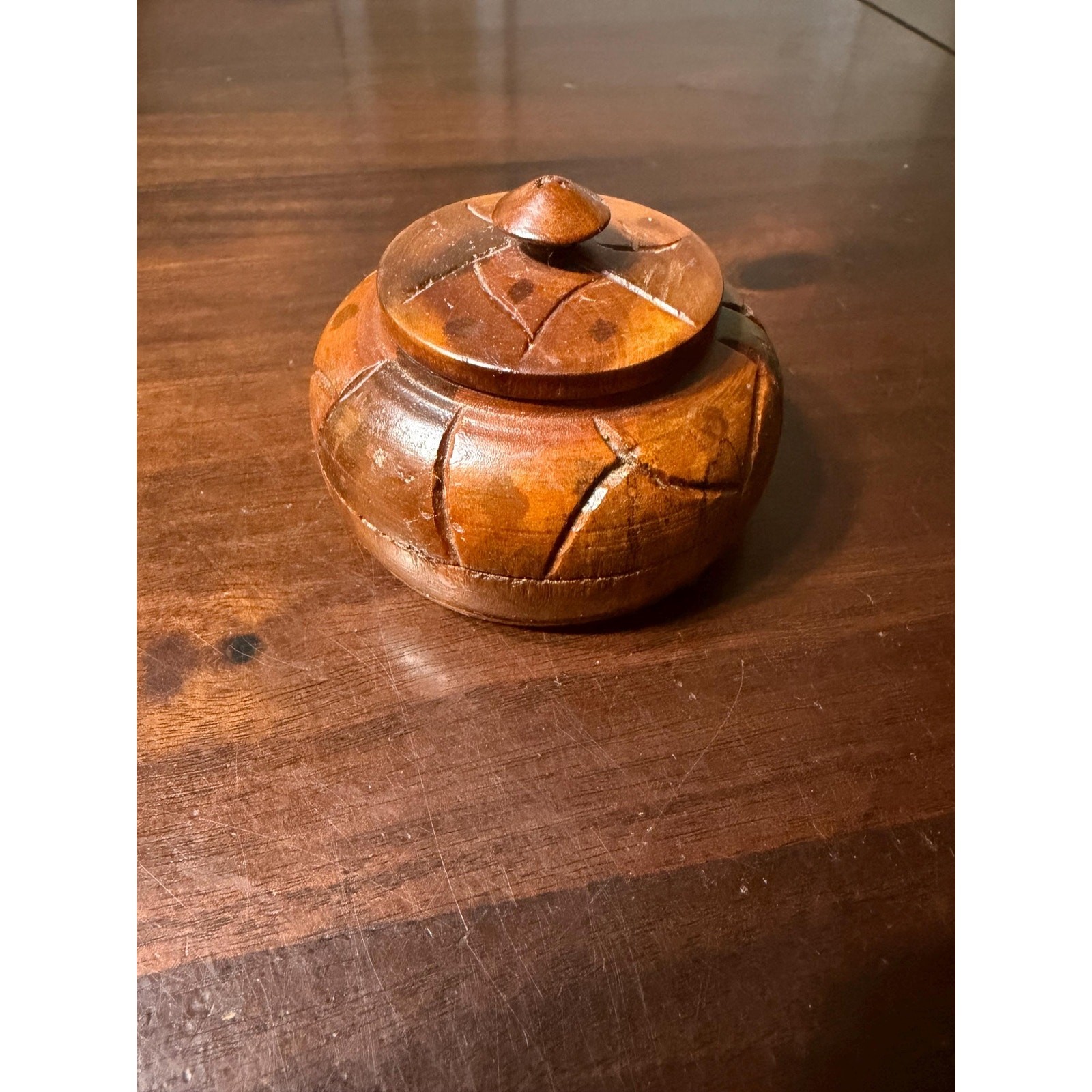 Vintage Hand Carved Wood Trinket Box