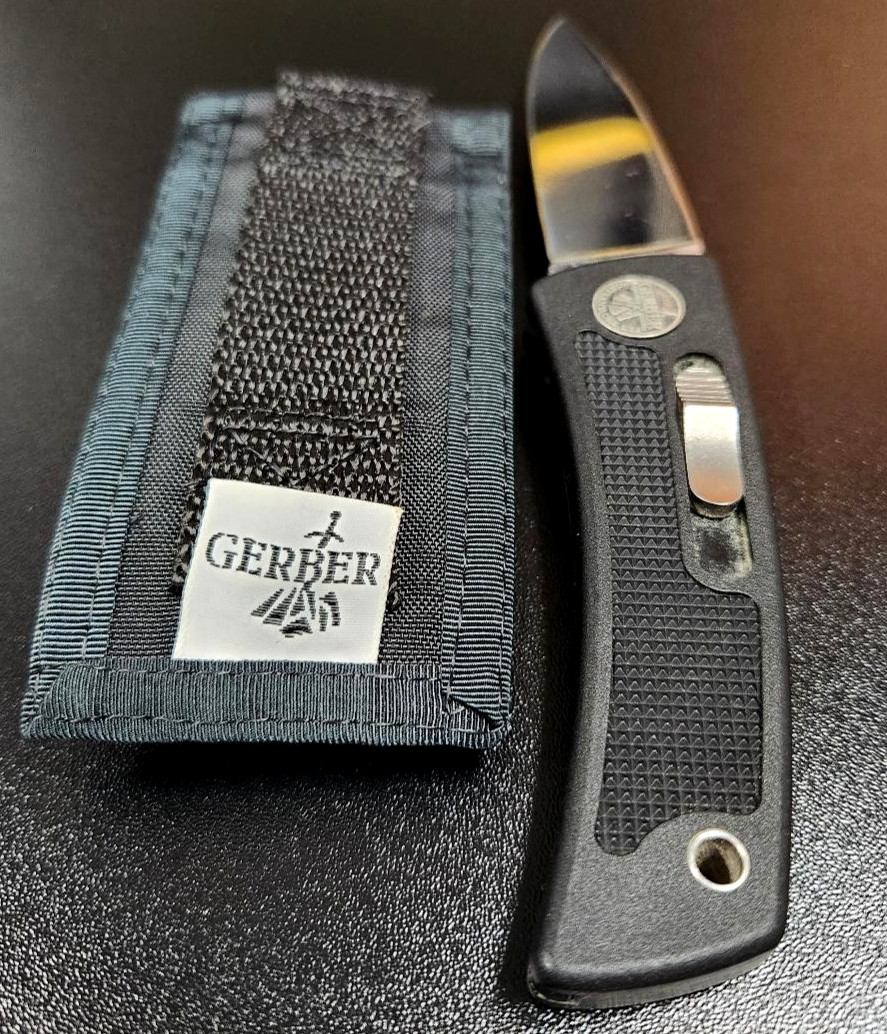 Vtg Gerber Bolt Action Knife Blackie Collins Pat. Pend. W/ Orig. Tagged Sheath