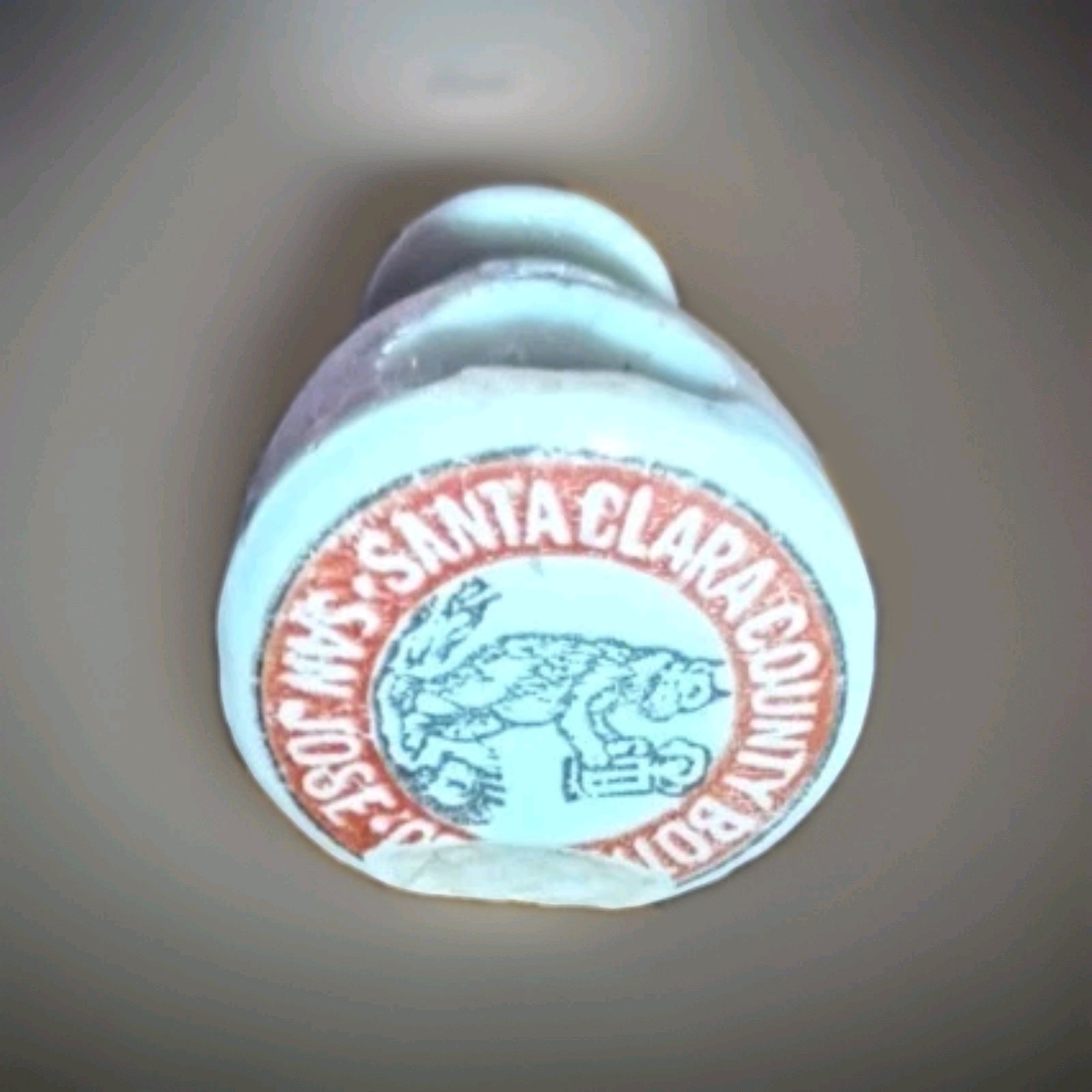 Antique Pre-Prohibition Porcelain Beer Bottle Stopper Santa Clara County...