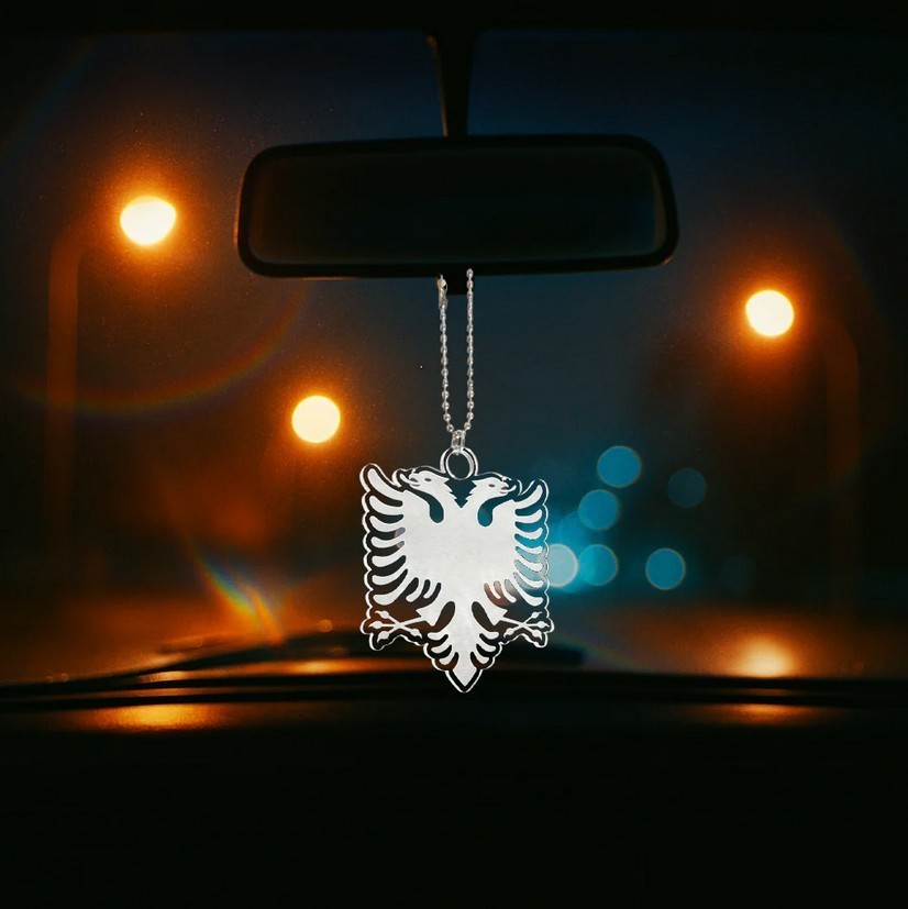 Albania Transparent Car Mirror Pendant + Chain Albania Eagle Approx 6x7cm