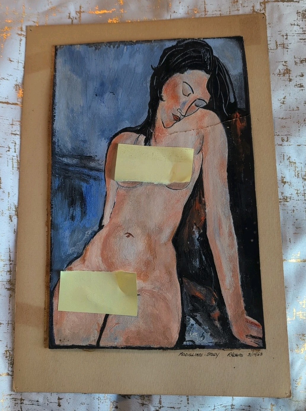 1963 MCM Art R. Adams Modigliani Study Nude Woman Erotica Artwork VTG