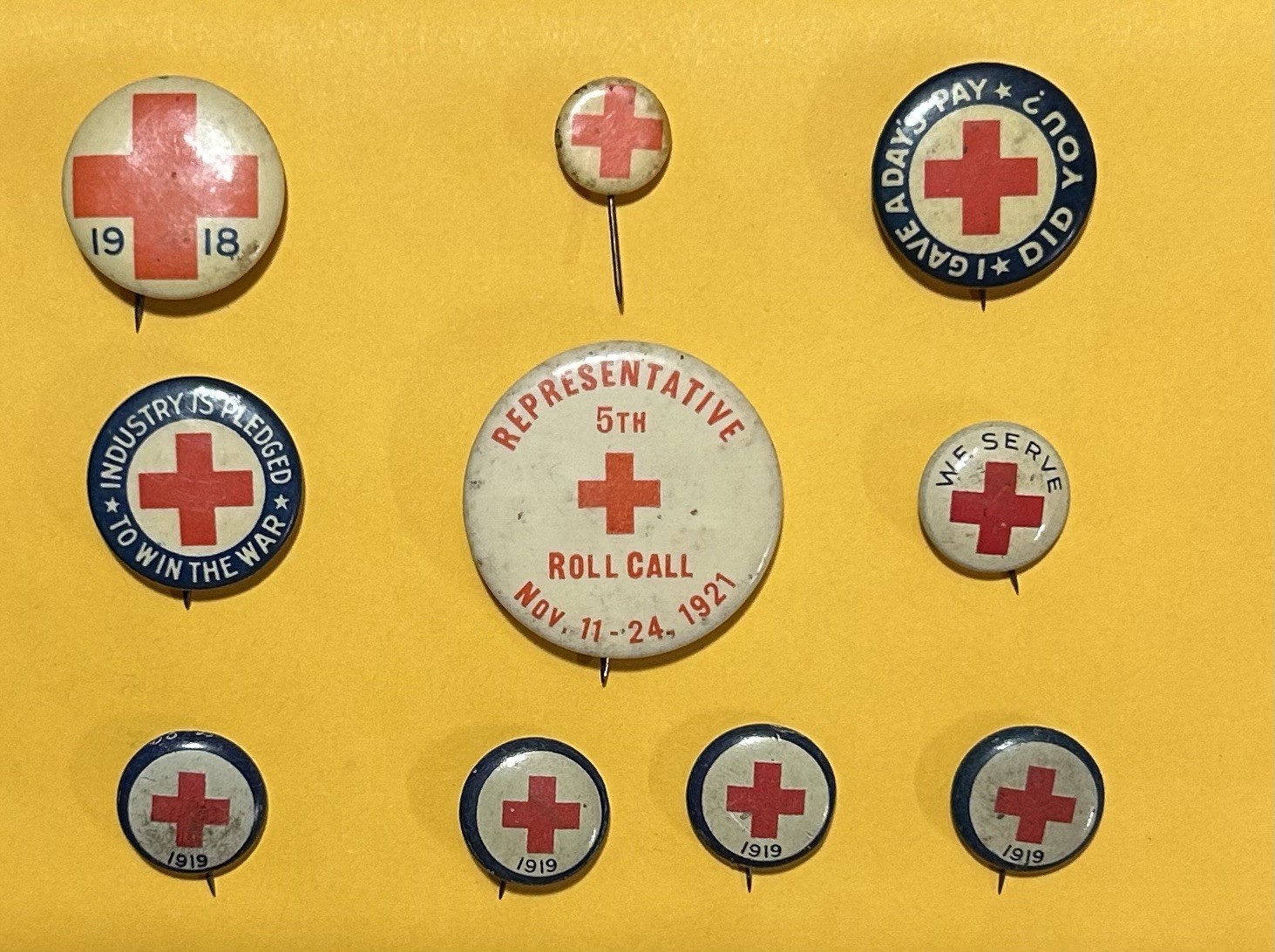 Vintage American Red Cross Pinback Button Lot Of 10 WWI 1919 1921 Whitehead Hoag