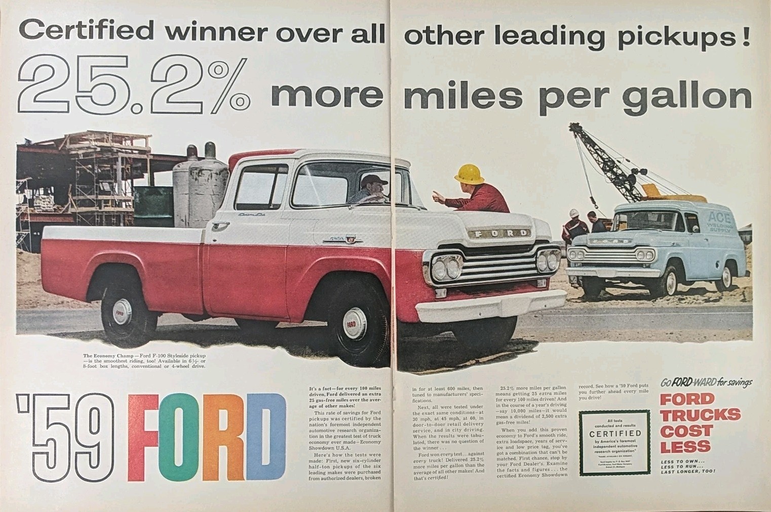 1959 Vintage  Ford F-100 Side Style Pickup Vehicle Print Ad