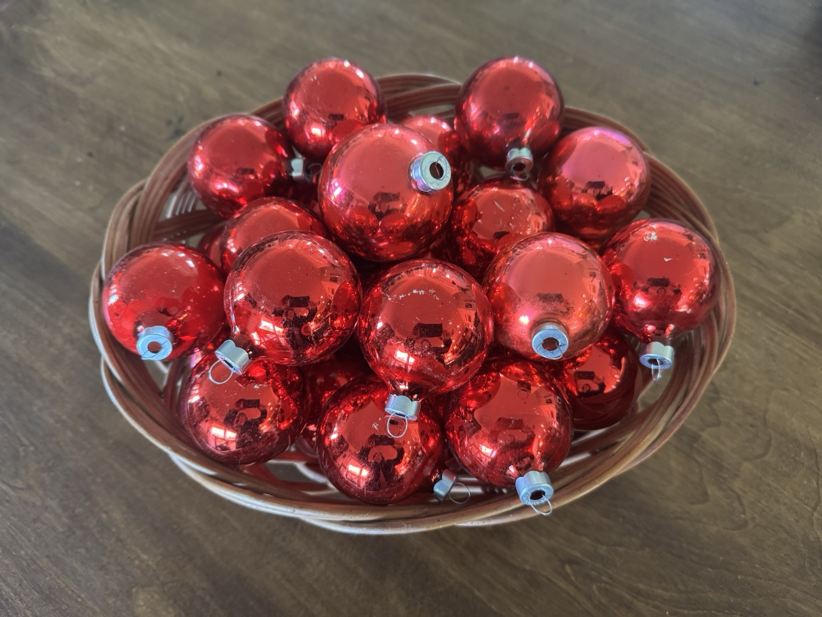 Lot 27 Vintage Red Christmas Ornaments Rauch Shiny Bright Made In USA