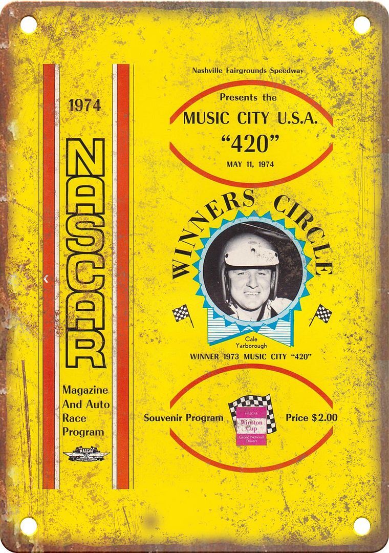 Music City 420 Vintage Racing Program Reproduction Metal Sign A1143