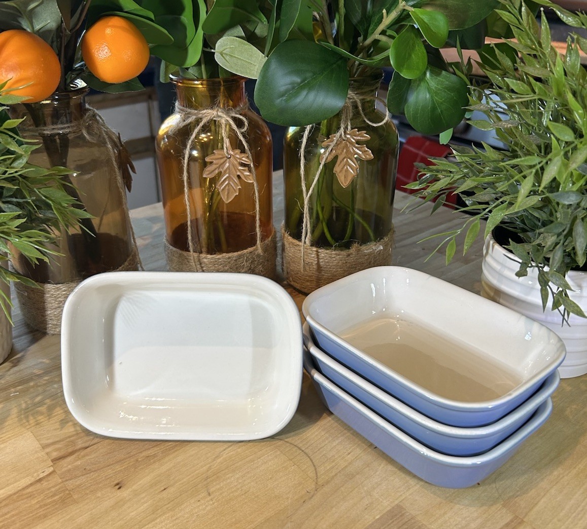 Vintage Hall China #420 Light Blue Rectangular Casserole Baking Dishes, Set of 4