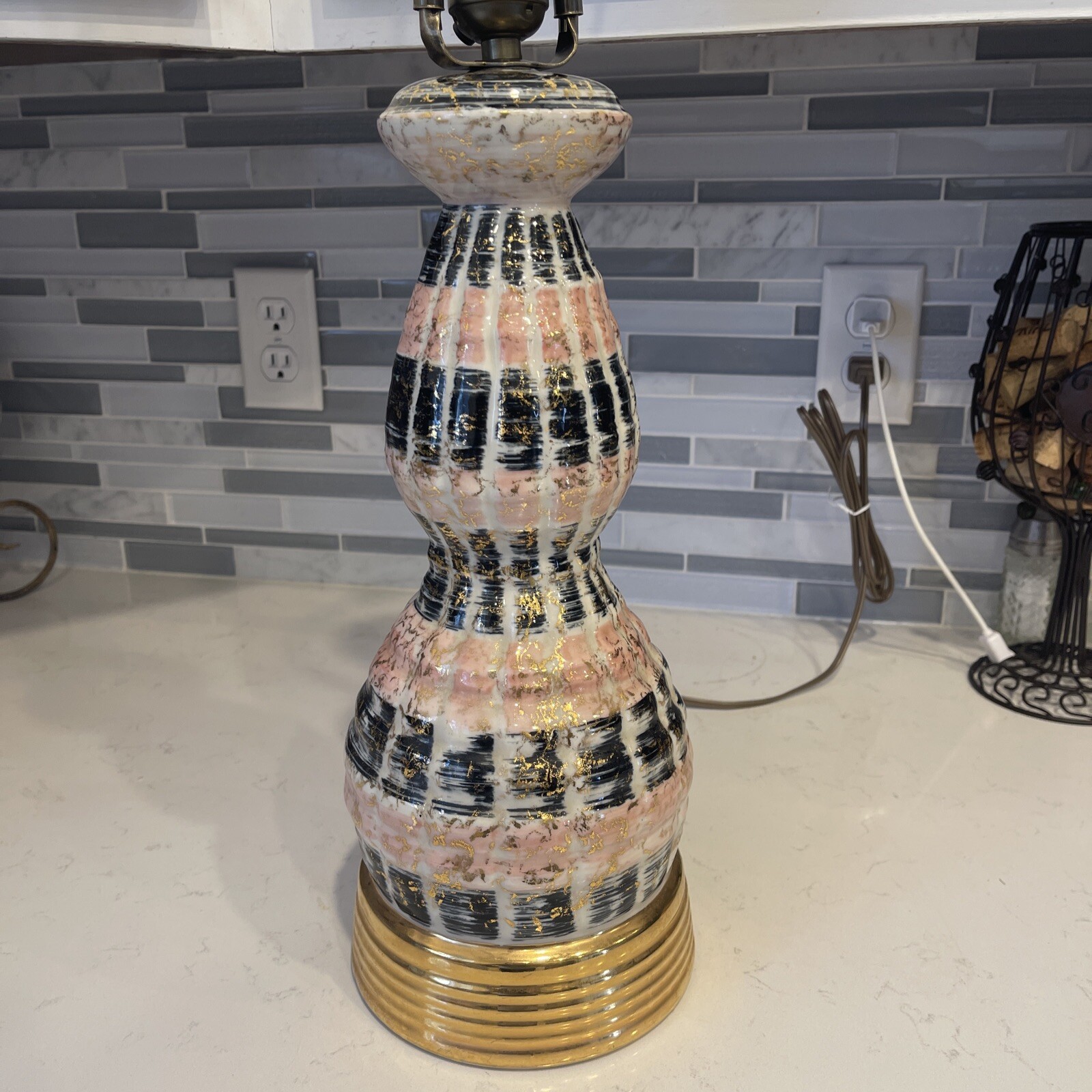 Vintage Pink and Gold Mid Century Lamp WORKS