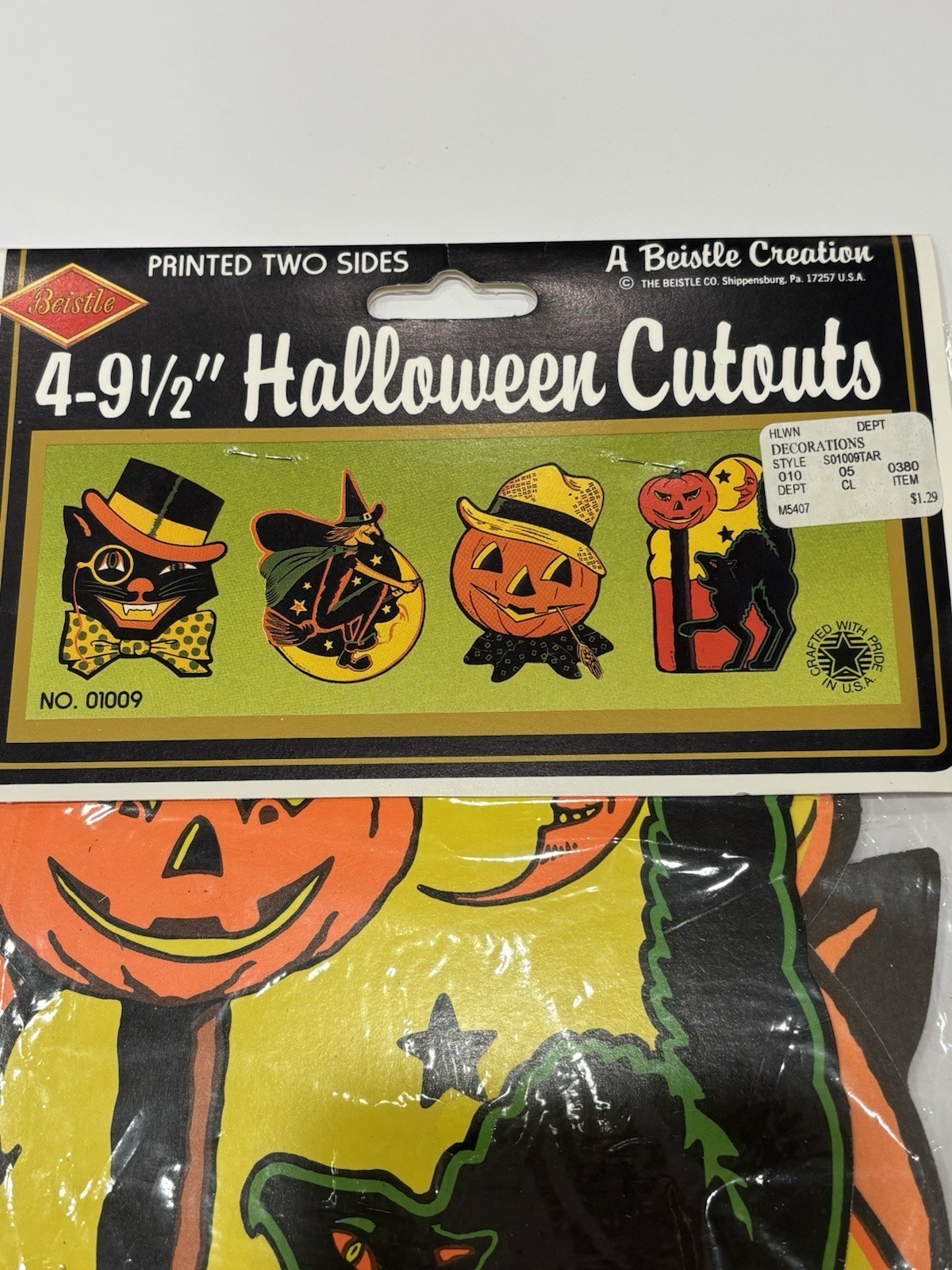 4 Vintage Halloween Beistle Die Cut Decorations Witch Black Cat Pumpkin 1980 NOS