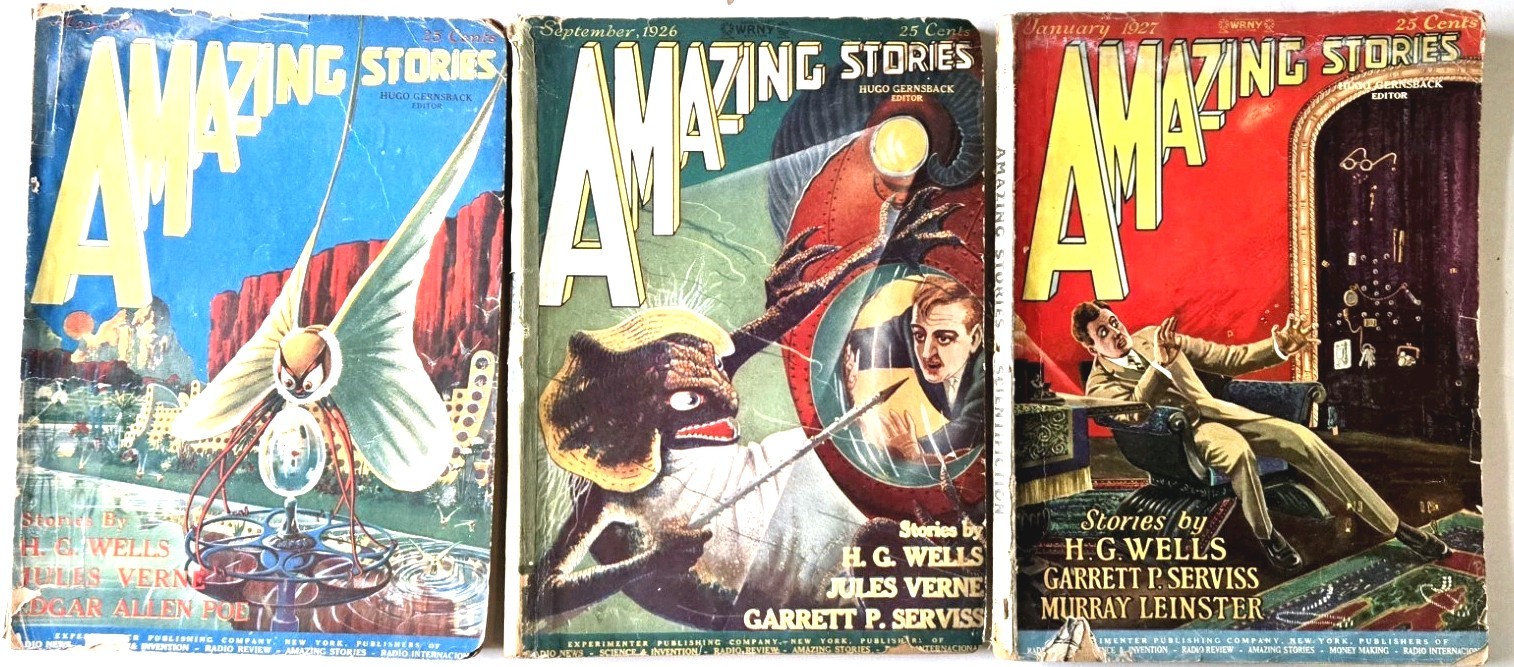 Amazing Stories Science Fiction Pulp 3 issues Vol. 1, Nos. 2, 6, 10 1926-27.