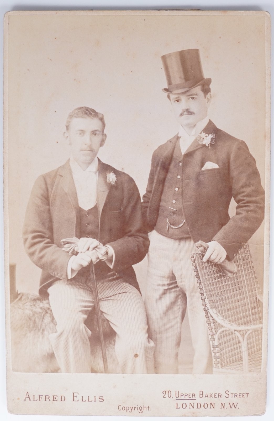 Antique Cabinet Card Circa 1860s Alfred Ellis Men Dapper Suits Top Hat London NW