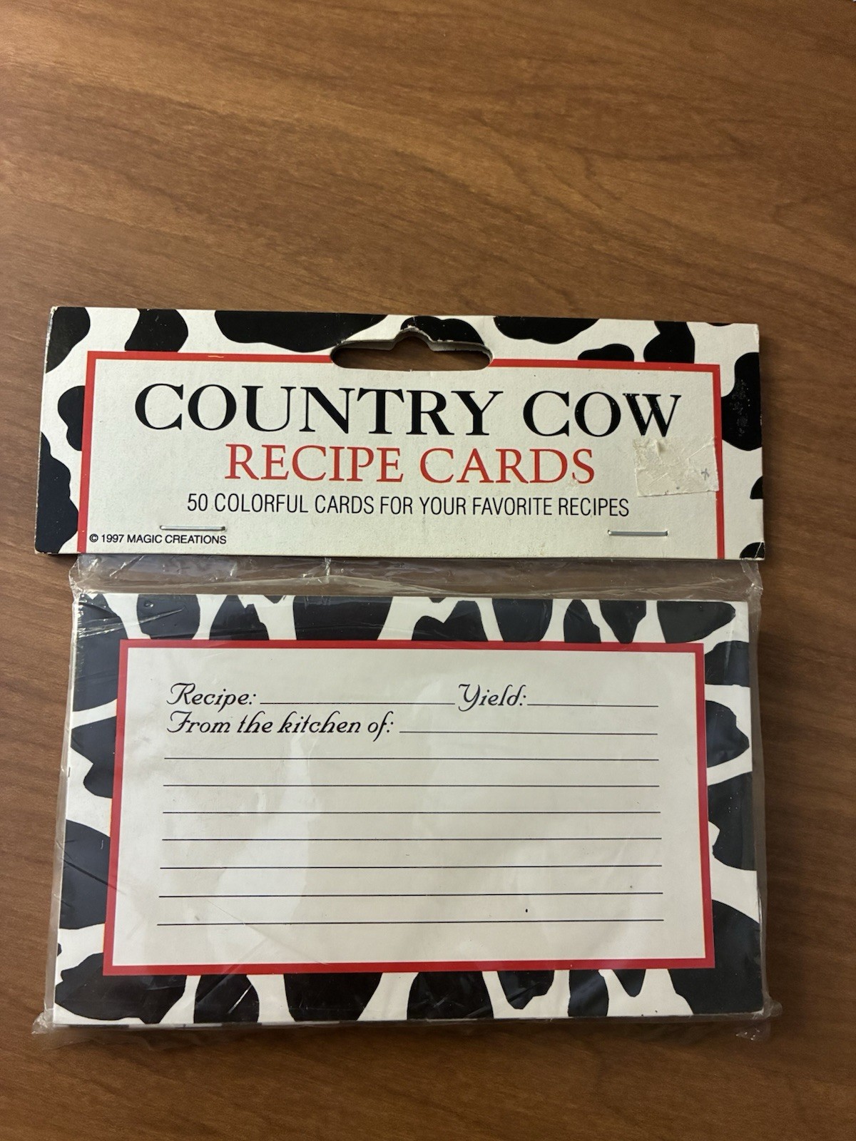 50 Country Cow Design Black White Recipe Cards by Magic Creations Vintage 1997