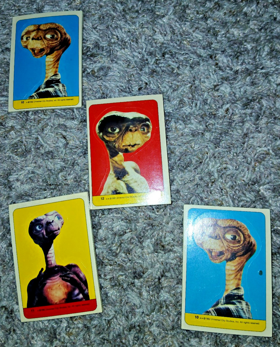 E.T. EXTRA TERRESTRIAL © 1982 Topps Complete 12 ET Sticker Card Set (Sealed Set)